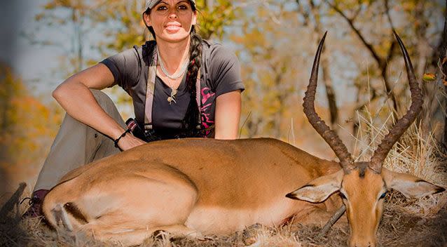 Sabrina Corgatelli posing with an impala on her 'personal website'. Photo: Facebook