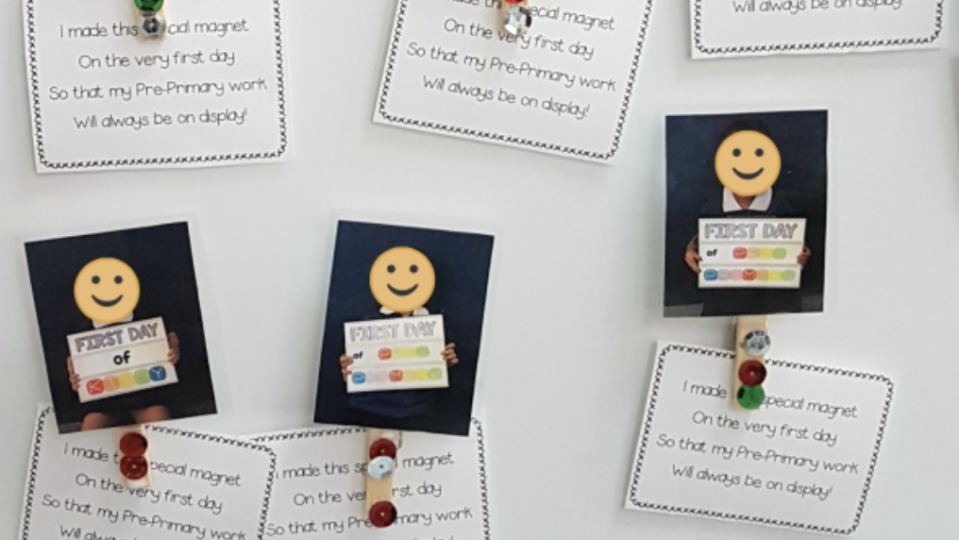 back to school activities, magnets with photos attached and smiley faces