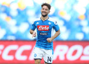 NAPLES, ITALY - JUNE 28: (BILD ZEITUNG OUT) Dries Mertens of Napoli Celebrates after scoring his team's first goal during the Serie A match between SSC Napoli and SPAL at Stadio San Paolo on June 28, 2020 in Naples, Italy. (Photo by Matteo Ciambelli/DeFodi Images via Getty Images)