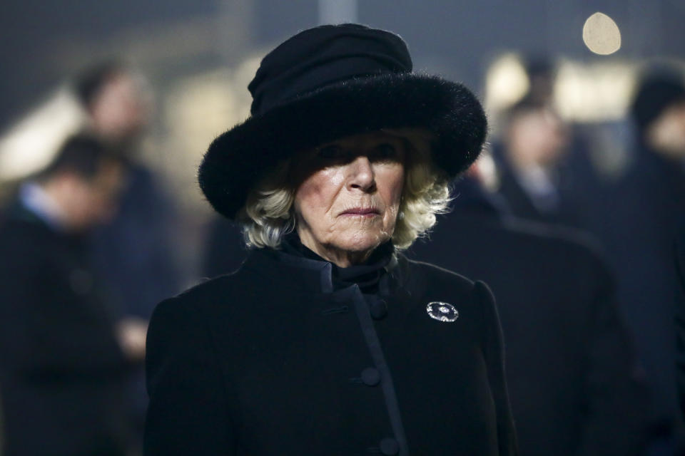 Camilla, Duchess of Cornwall, attends the official ceremony for the 75th anniversary of the liberation of KL Auschwitz-Birkenau concentration and extermination camp. On January 27, 2020 in Brzezinka near Oswiecim, Poland.  (Photo by Beata Zawrzel/NurPhoto via Getty Images)