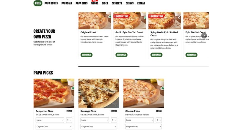 papa johns online menu