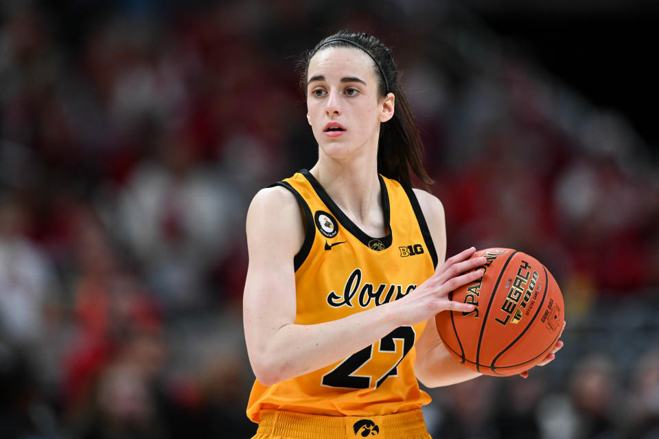 Iowa guard Caitlin Clark during the Women's Big Ten Tournament Championship college basketball game between the Indiana Hoosiers and the Iowa Hawkeyes on March 6, 2022. (Photo by James Black/Icon Sportswire via Getty Images)