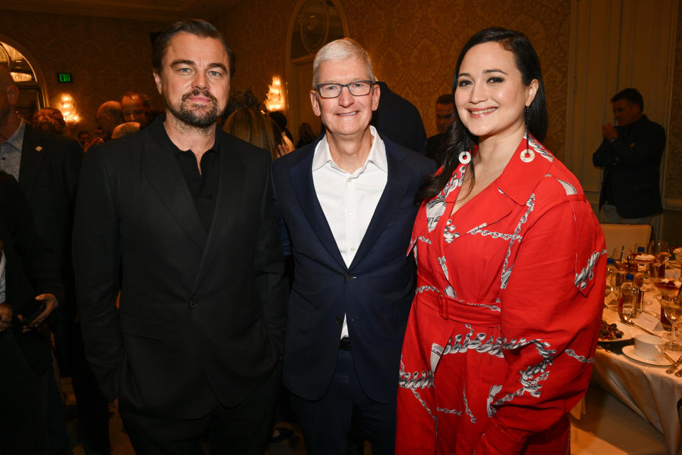 Leonardo DiCaprio, Tim Cook and Lily Gladstone at the AFI Awards 2023