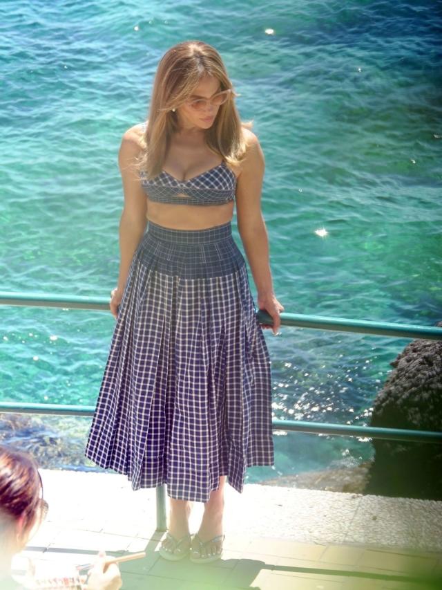 Jennifer Lopez's Continues Her Style Streak in Capri in a Tory Burch Set