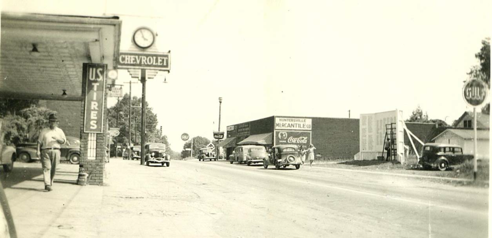 Downtown Huntersville is shown in this historic photo.