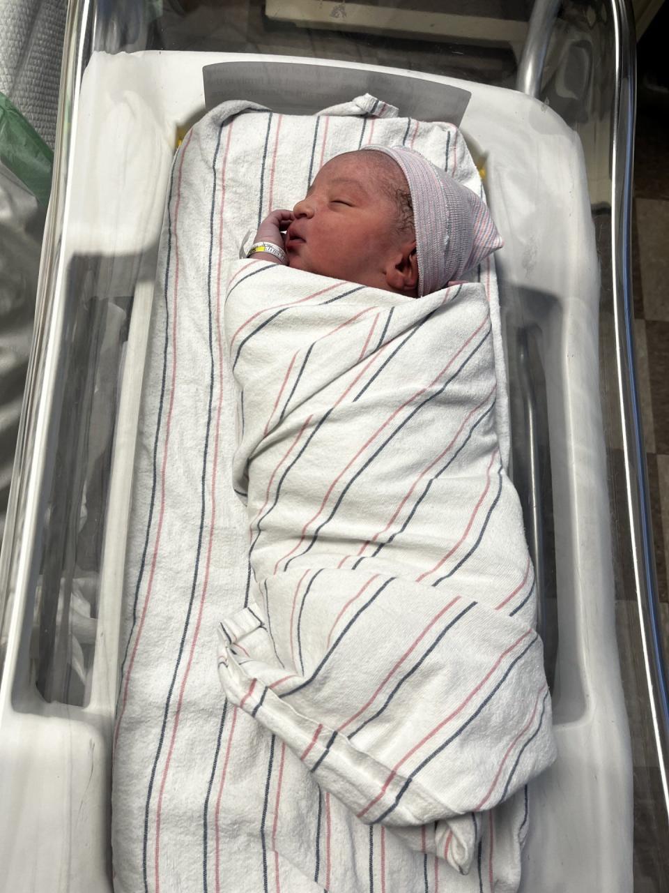 Kobe Gibbs, the first baby born at the University of Louisville Hospital in 2024.