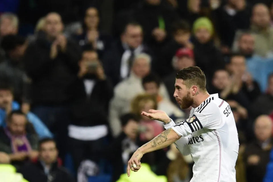 Sergio Ramos was famous for the ‘blow a kiss’ celebration (Photo by JAVIER SORIANO/AFP via Getty Images)