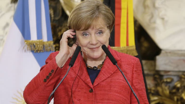 Angela Merkel, en una conferencia de prensa conjunta con Mauricio Macri tras una reunión en Buenos Aires, en junio de 2017