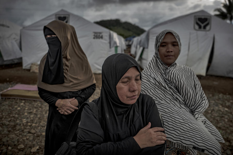 Displaced Marawi residents shelter inside a makeshift tent area on May 14, 2018 in Marawi, Philippines.