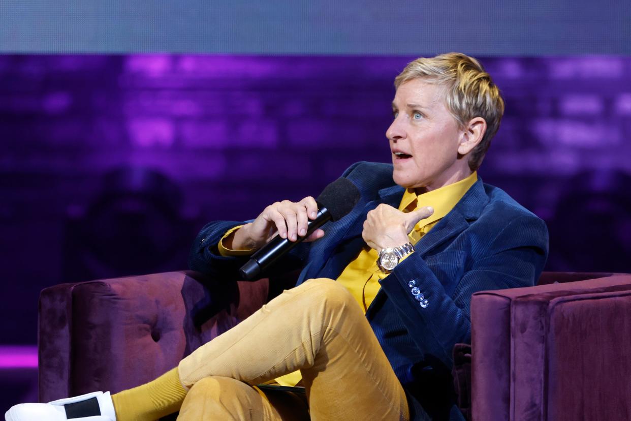 Ellen DeGeneres speaks onstage during the Michelle Obama: The Light We Carry Tour at Warner Theatre on Nov. 15, 2022 in Washington, DC.