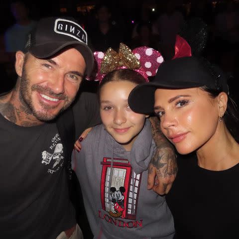 <p>Victoria Beckham Instagram</p> David, Harper, and Victoria Beckham at Disney World