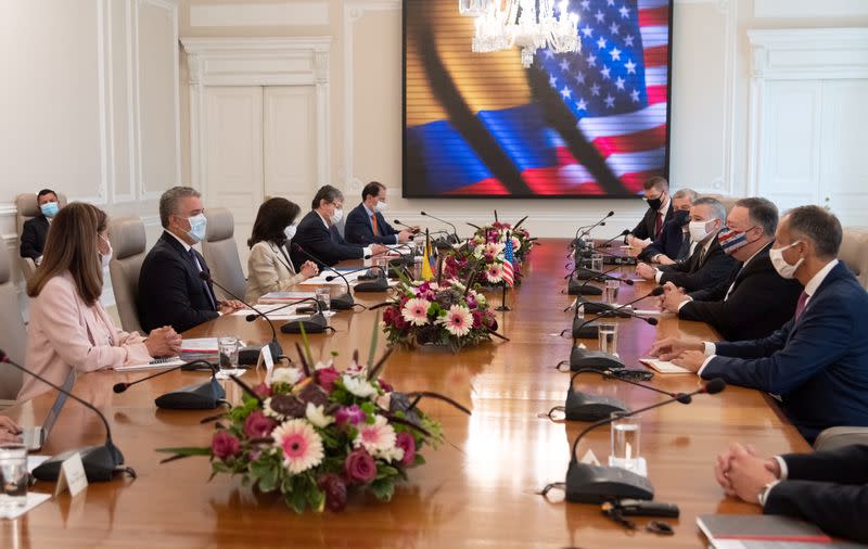 Colombian President Ivan Duque Marquez and U.S. Secretary of State Mike Pompeo meet with the Colombian government cabinet at the presidential house, in Bogota