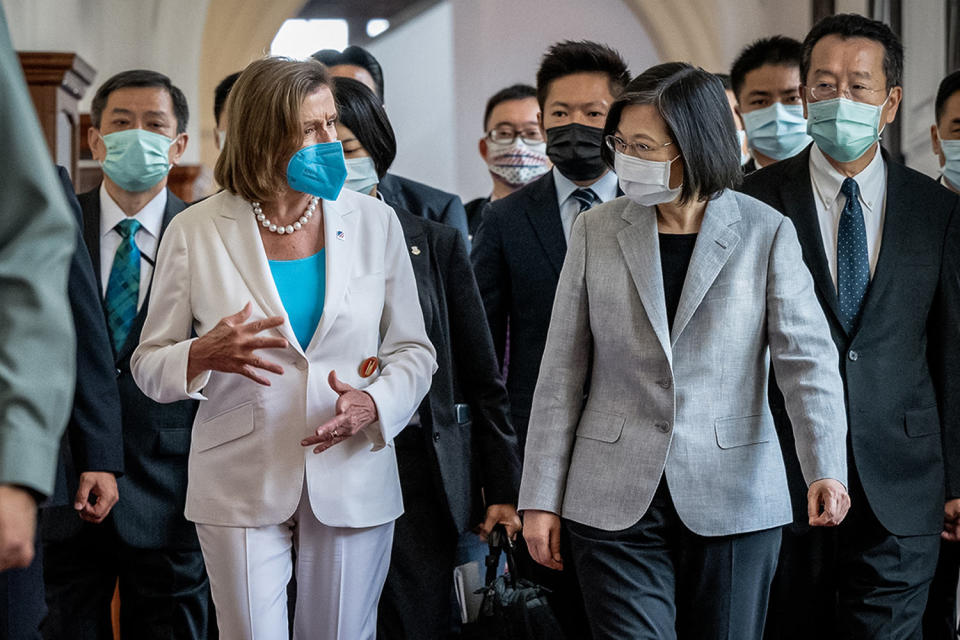 Speaker of the House Nancy Pelosi speaks with Taiwan's President Tsai Ing-wen in Taipei, Taiwan (Chien Chih-Hung / Getty Images file)