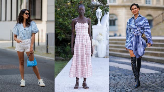Gingham has appeared on many runways and street-style photo shoots of late. (Photo: Getty Images/Christian Vierig/Matt Jelonek/Edward Berthelot)