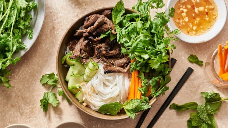 Steak And Vermicelli Noodle Bowl With Nuoc Cham