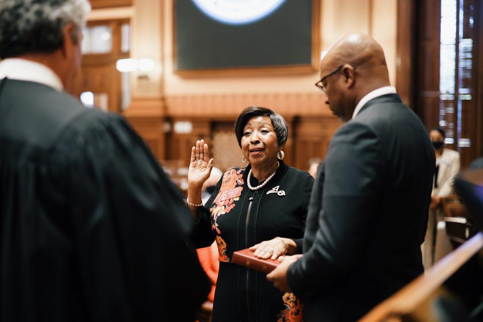 Georgia House 165 Rep. Edna Jackson is sworn in at the Georgia Capitol on Wednesday.