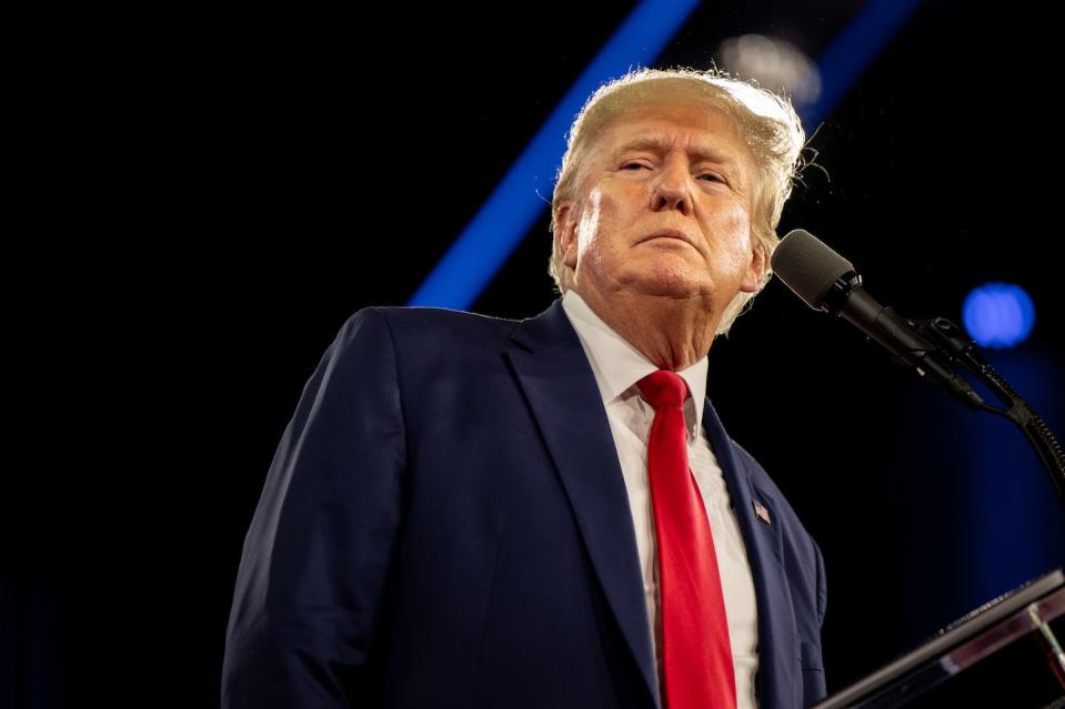 Former President Donald Trump, at the Conservative Political Action Conference, Aug. 6, 2022, in Dallas. <a href="https://www.gettyimages.com/detail/news-photo/former-u-s-president-donald-trump-speaks-at-the-news-photo/1413332675?adppopup=true" rel="nofollow noopener" target="_blank" data-ylk="slk:Brandon Bell/Getty Images;elm:context_link;itc:0;sec:content-canvas" class="link ">Brandon Bell/Getty Images</a>