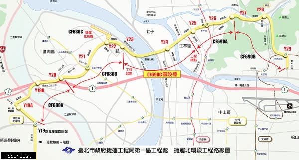 捷運北環段CF690C區段標工程路線圖。（圖：台北捷運局提供）