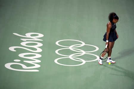 Serena Williams reacts during her match against Elina Svitolina of Ukraine. REUTERS/Kevin Lamarque