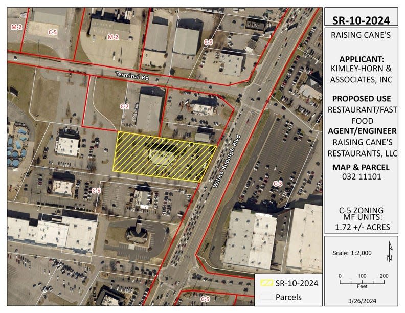 Raising Cane's would sit on 1.72 acres in its proposed location Wilma Rudolph Blvd in Clarksville.