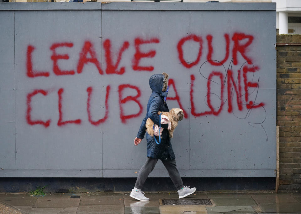 Graffiti in support of Chelsea football club, pictured here near Stamford Bridge in London.