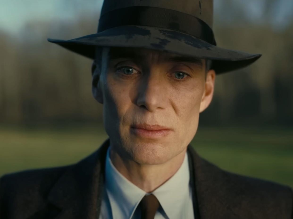 Cillian Murphy as Robert J. Oppenheimer wearing a hat in "Oppenheimer."