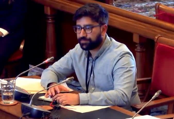 Moe Qureshi shown here at a New Brunswick Legislature climate hearing last year. Qureshi said opposing carbon taxes is not an excuse for the New Brunswick government to misrepresent how they work or what they cost.
