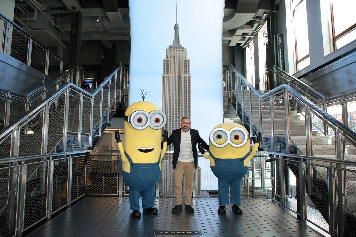 NEW YORK, NEW YORK - JUNE 28: Steve Carell and the Minions visit the Empire State Building on June 28, 2022 in New York City. (Photo by Dimitrios Kambouris/Getty Images for  Empire State Realty Trust)