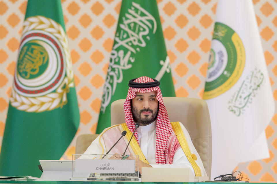 In this photo provided by Saudi Press Agency, SPA, Saudi Crown Prince Mohammed bin Salman chairs the Arab summit in Jeddah, Saudi Arabia, Friday, May 19, 2023. (Saudi Press Agency via AP)