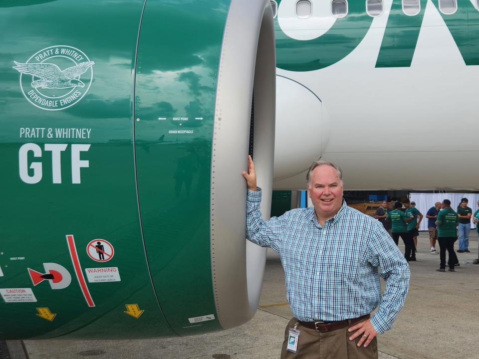 Frontier Airlines' CEO Barry Biffle with the company'y first A321neo.