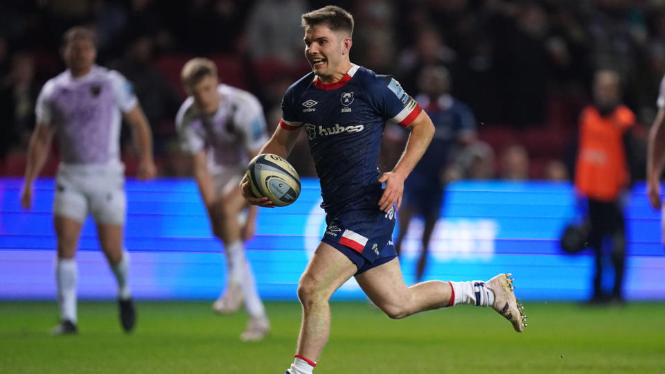 premiership Bristol Bears Harry Randall runs in to score his sides first try during the Gallagher Premiership match at Ashton Gate, Bristol. Picture date: Friday March 3, 2023. Credit: Alamy