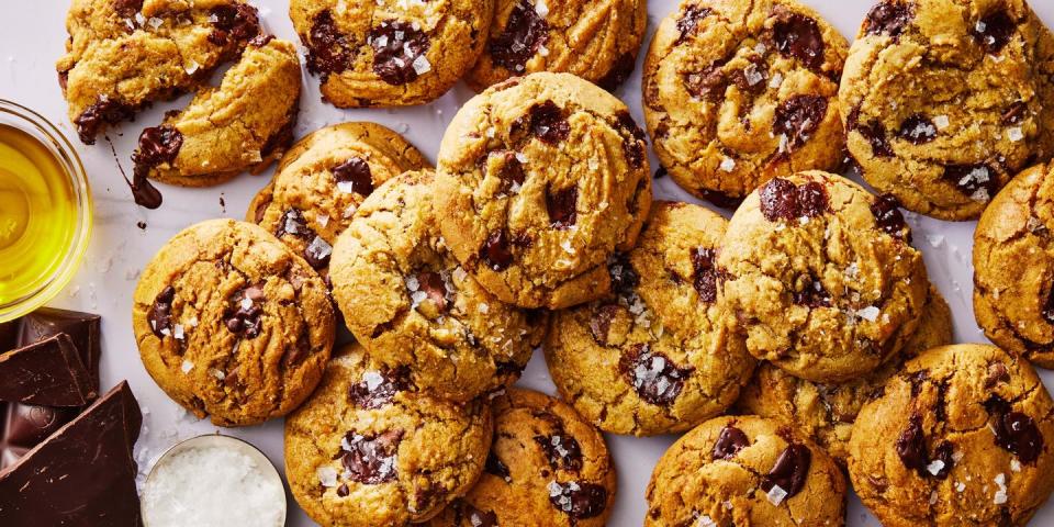 chocolate chip cookies topped with flaky sea salt