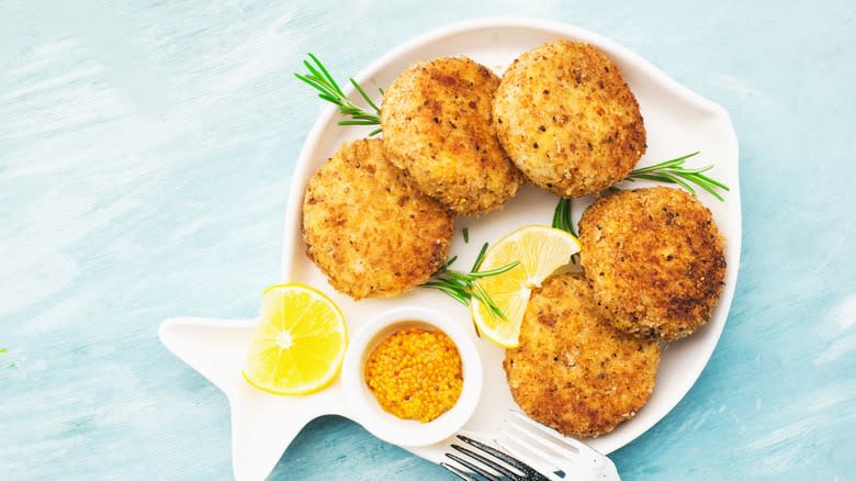 fish cakes on white plate