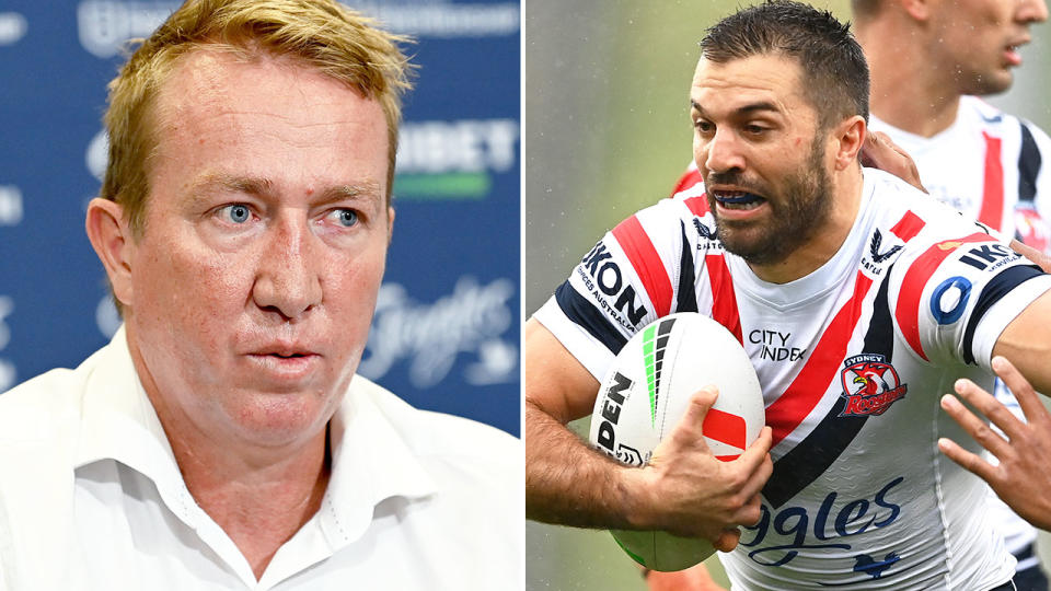 From left to right, Roosters coach Trent Robinson and club captain James Tedesco.