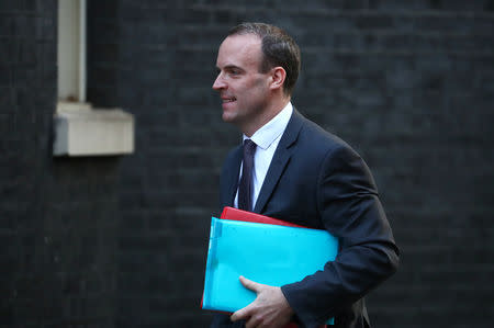 Britain's Secretary of State for Exiting the EU Dominic Raab arrives in Downing Street, London, Britain October 16, 2018. REUTERS/Hannah McKay