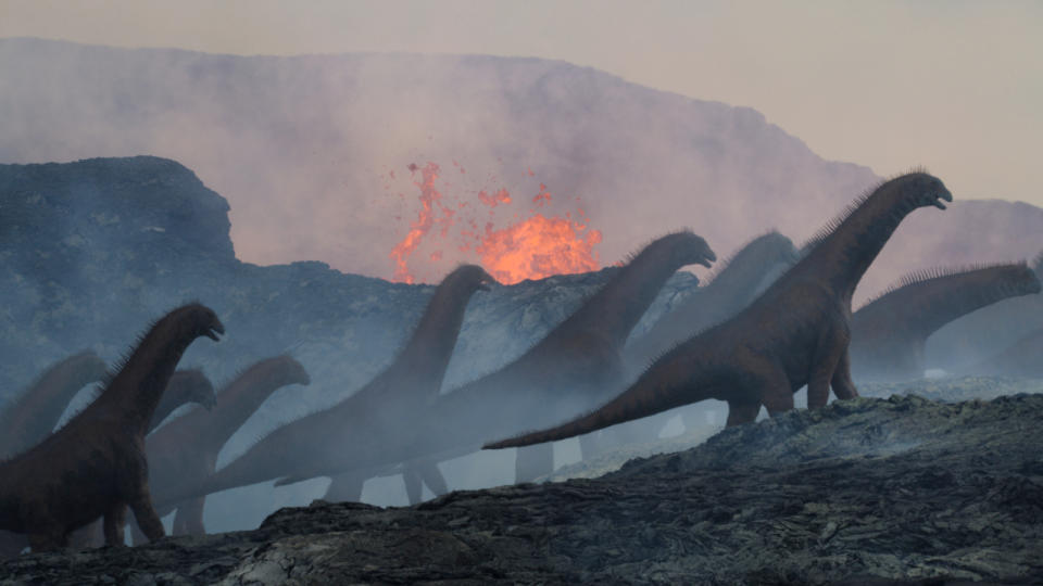 Isisaurus walking on Prehistoric Planet Season 2