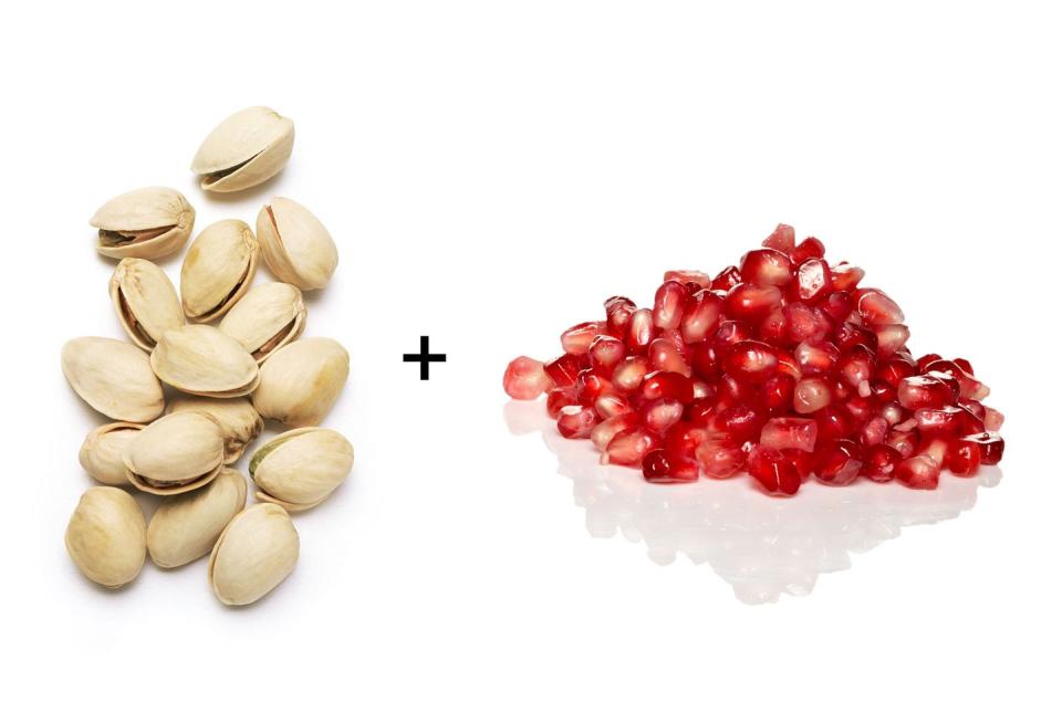 Pomegranate seeds and pistachios