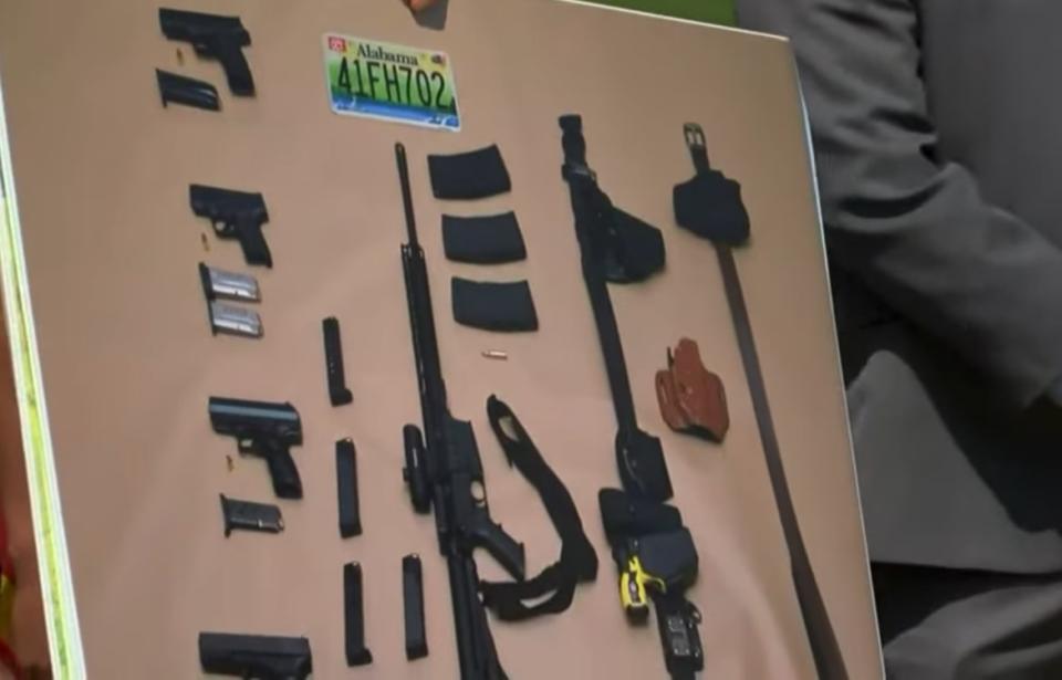 <div class="inline-image__caption"><p>Police display a photo of weapons found after the pair’s capture.</p></div> <div class="inline-image__credit">YouTube/Global News</div>