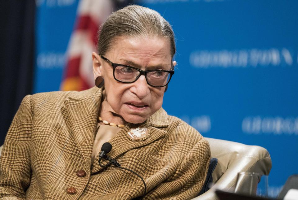 Supreme Court Justice Ruth Bader Ginsburg participates in a discussion at the Georgetown University Law Center on Feb. 10 in Washington, D.C. In a final statement she dictated to her granddaughter, she asked to not be replaced before the election. (Photo: Sarah Silbiger via Getty Images)