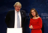 Canada’s Minister of Foreign Affairs Chrystia Freeland holds a bilateral meeting with Britian's Secretary of State for Foreign Affairs Boris Johnson in Vancouver, British Columbia, Canada January 16, 2018. REUTERS/Ben Nelms