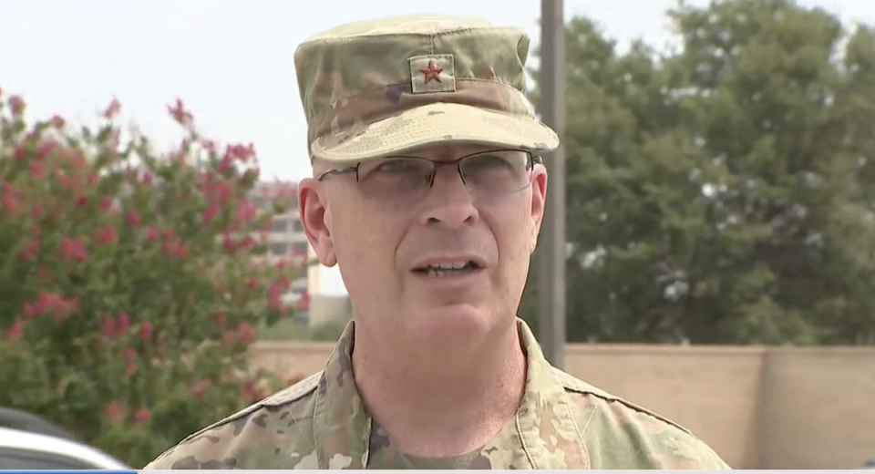 Brig. Gen Russell Driggers, commander of Joint Base San Antonio, briefed reporters after a shooting at the base on Tuesday morning. (KXAN)