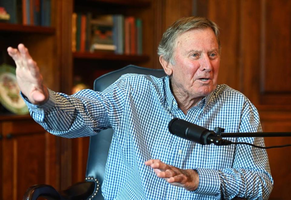 Former Duke, Florida and South Carolina head football coach Steve Spurrier responds to a question on Monday, September 4, 2023. Spurrier played in the NFL for 10 seasons before moving into coaching. He won the Heisman Trophy in 1966 as quarterback of the Florida Gators at the University of Florida.