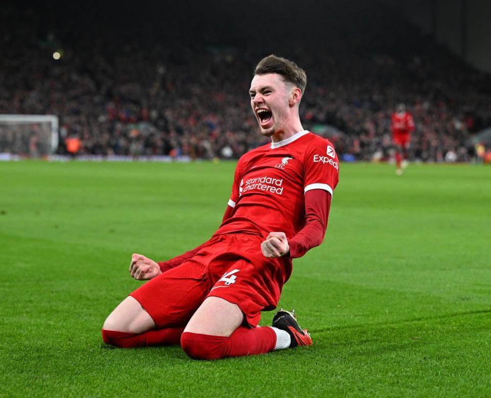 Conor Bradley scored his first senior Liverpool goal (Liverpool FC via Getty Images)