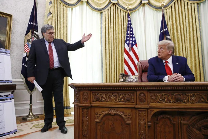 William Barr, left, with Donald Trump