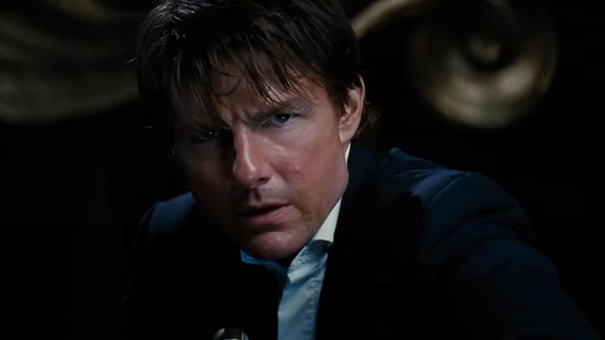  Tom Cruise looking tense in Mission: Impossible - Rogue Nation. 