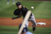 Pittsburgh Pirates pitcher Steven Brault delivers in the first inning during a spring training baseball game against the Tampa Bay Rays on Wednesday, March 3, 2021, in Port Charlotte, Fla. (AP Photo/Brynn Anderson)