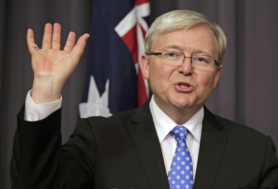 Kevin Rudd speaks to the media after ousting Julia Gillard in 2013. Source: AAP