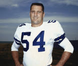 FILE - Dallas Cowboys linebacker Chuck Howley is shown in 1968. Super Bowl MVP Chuck Howley and All-Pro defenders Joe Klecko and Ken Riley are finalists for the Pro Football Hall of Fame’s class of 2023. The defenders who starred in the 1960s, 70s and 80s were announced Wednesday, Aug. 17, 2022, as the three senior candidates for next year's Hall of Fame class from a list of 12 semifinalists. (AP Photo, File)