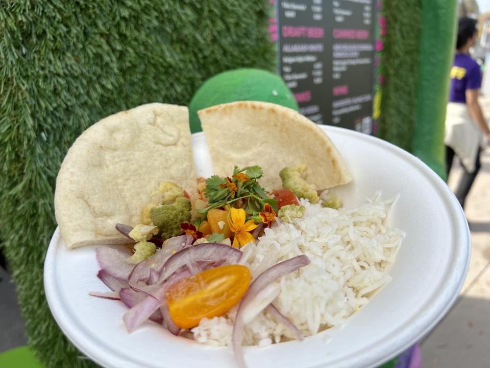 Find this vegetable vindaloo dish on the Floral Planet at Universal Orlando's Mardi Gras celebration. (Photo: Terri Peters)