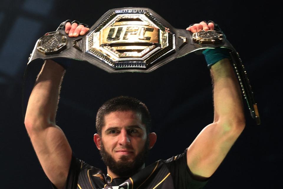 New champion: Islam Makhachev claimed the vacant lightweight title at UFC 280 (REUTERS)